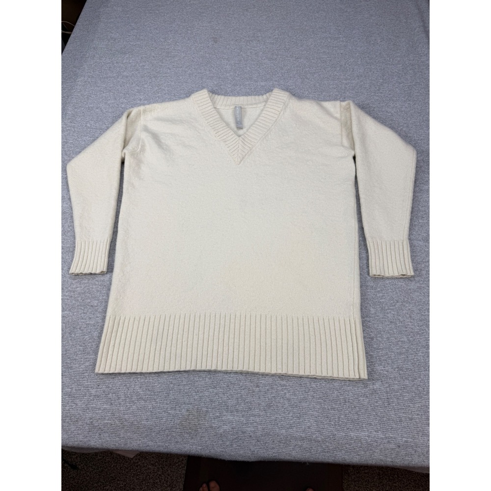 Athleta Womens Cream Wool Cashmere Blend V-Neck Sweater Small RN 54023